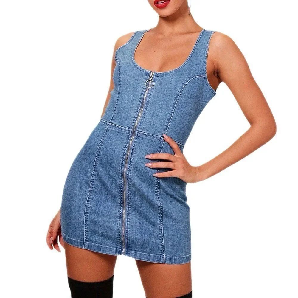 Boohoo Women's Georgie Zip Front Denim Bodycon Dress Size US 4